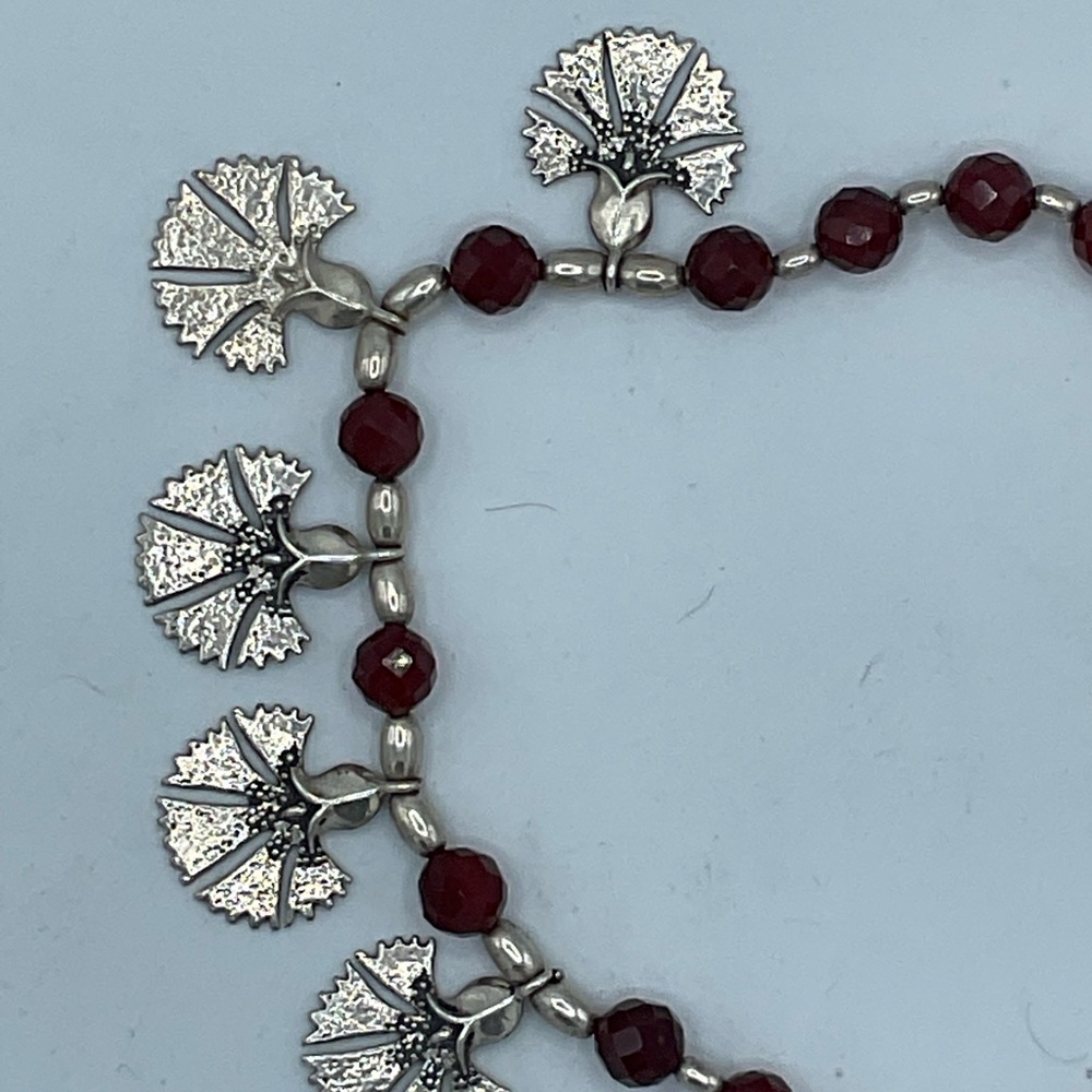 “VINTAGE GINGKO LEAF NECKLACE” Silver with Brown Faceted “Jet”  Beads. - Picture 5 of 15
